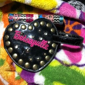 Vintage Betseyville Black Heart Luggage/Purse Tag with Gold Studs